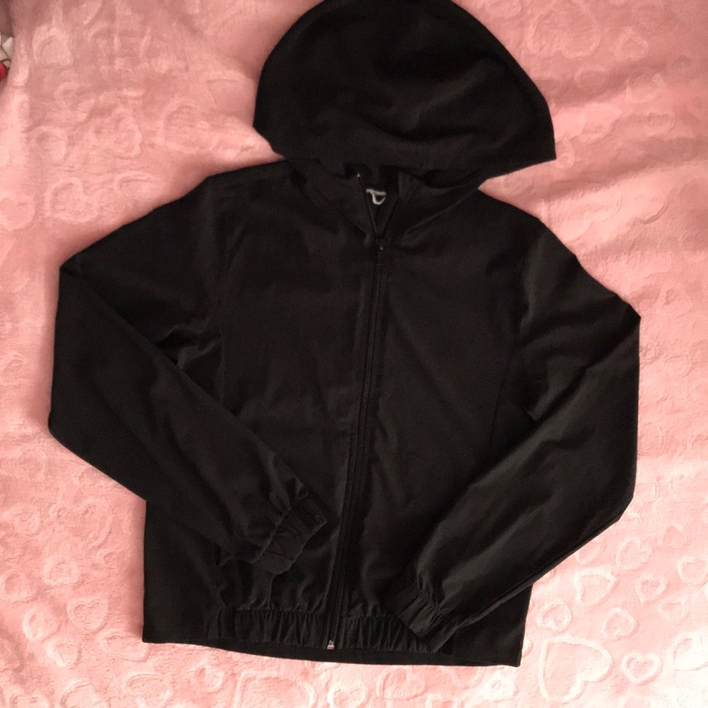 Loose, black, kids zip up sweater
